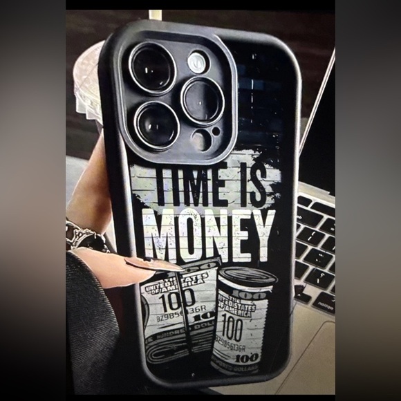 iPhone 12 -Black 'Time is Money' Phone Case - Picture 1 of 4